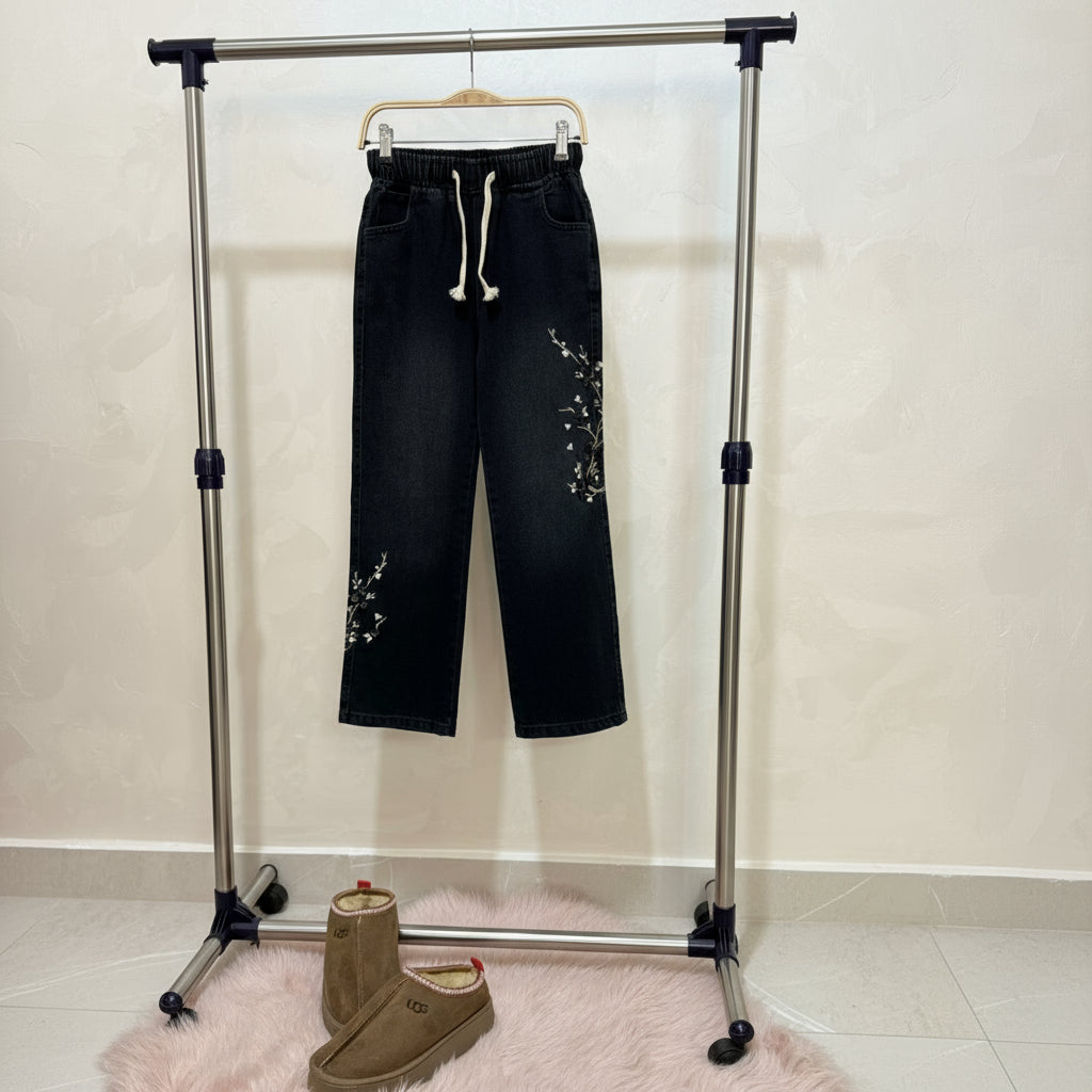 Black embroidered jeans