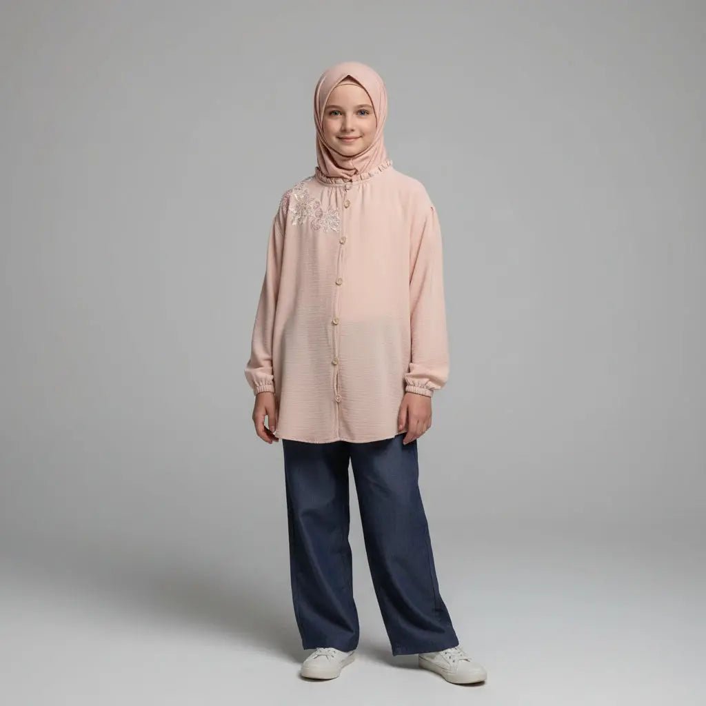 ebroidered salmon shirt - Little Hijabi